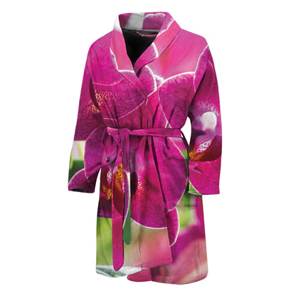 Magenta Orchid Flower Print Men's Bathrobe