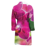 Magenta Orchid Flower Print Men's Bathrobe
