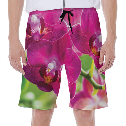Magenta Orchid Flower Print Men's Beach Shorts