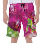 Magenta Orchid Flower Print Men's Beach Shorts