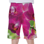 Magenta Orchid Flower Print Men's Beach Shorts