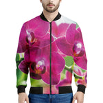 Magenta Orchid Flower Print Men's Bomber Jacket