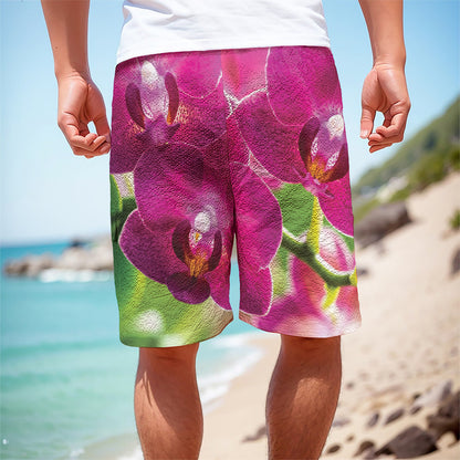 Magenta Orchid Flower Print Men's Cargo Shorts