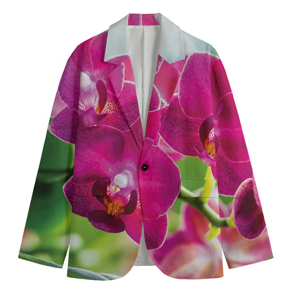 Magenta Orchid Flower Print Men's Cotton Blazer