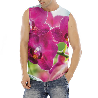 Magenta Orchid Flower Print Men's Fitness Tank Top
