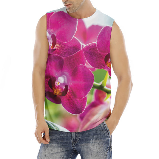 Magenta Orchid Flower Print Men's Fitness Tank Top