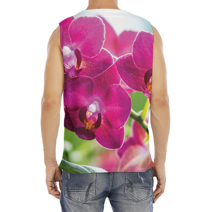 Magenta Orchid Flower Print Men's Fitness Tank Top