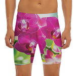 Magenta Orchid Flower Print Men's Long Boxer Briefs