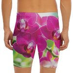 Magenta Orchid Flower Print Men's Long Boxer Briefs
