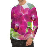 Magenta Orchid Flower Print Men's Long Sleeve Rash Guard