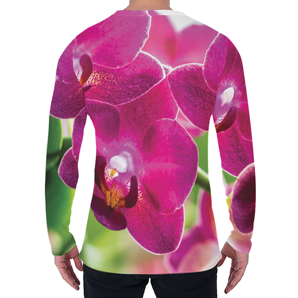 Magenta Orchid Flower Print Men's Long Sleeve T-Shirt