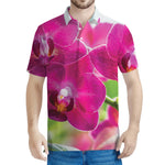 Magenta Orchid Flower Print Men's Polo Shirt