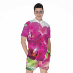 Magenta Orchid Flower Print Men's Rompers