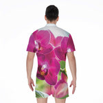 Magenta Orchid Flower Print Men's Rompers