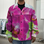Magenta Orchid Flower Print Men's Shirt Jacket