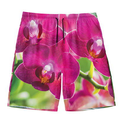 Magenta Orchid Flower Print Men's Swim Trunks