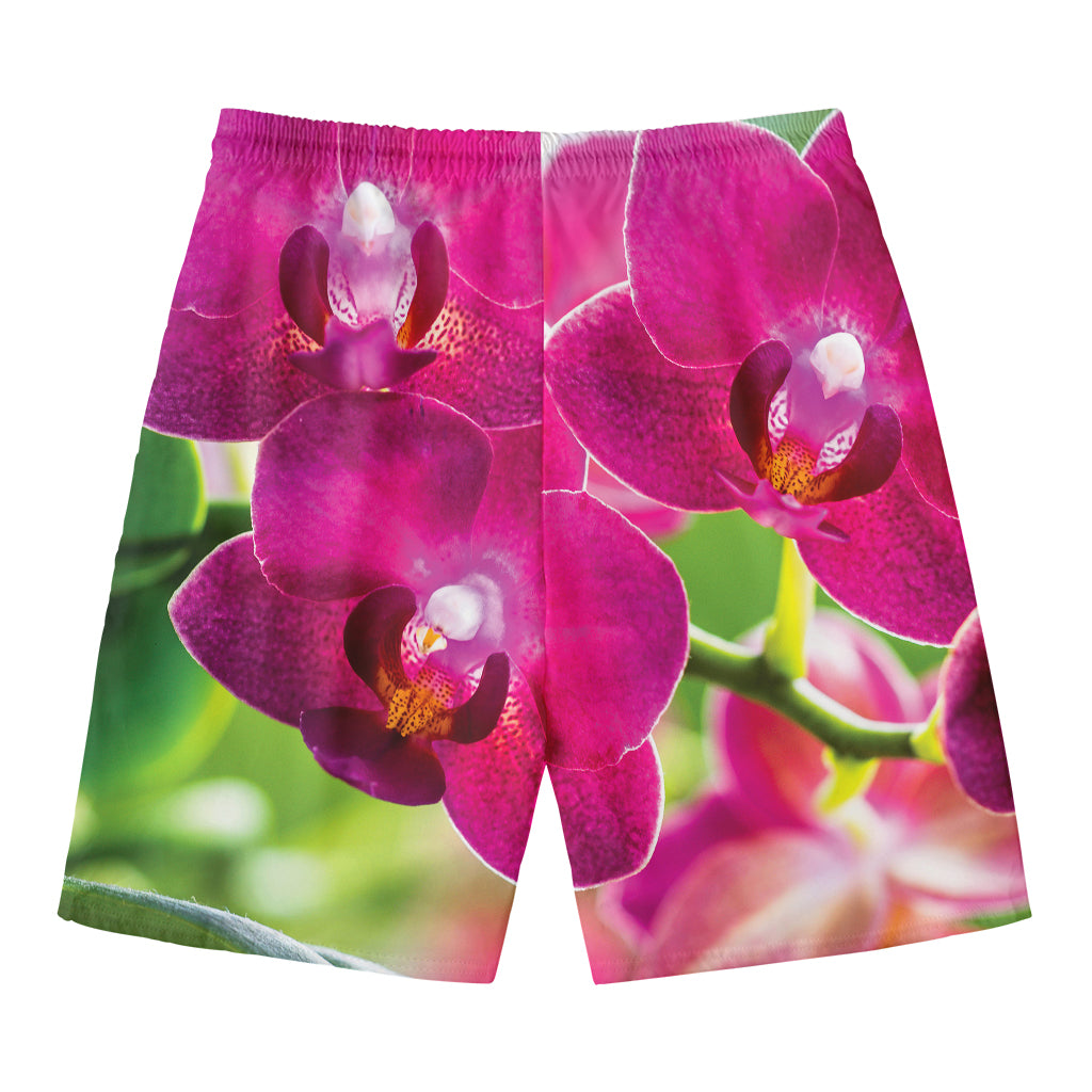 Magenta Orchid Flower Print Men's Swim Trunks