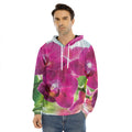 Magenta Orchid Flower Print Men's Velvet Pullover Hoodie