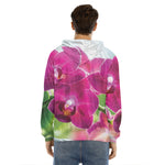 Magenta Orchid Flower Print Men's Velvet Pullover Hoodie
