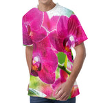 Magenta Orchid Flower Print Men's Velvet T-Shirt