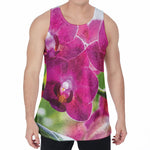 Magenta Orchid Flower Print Men's Velvet Tank Top