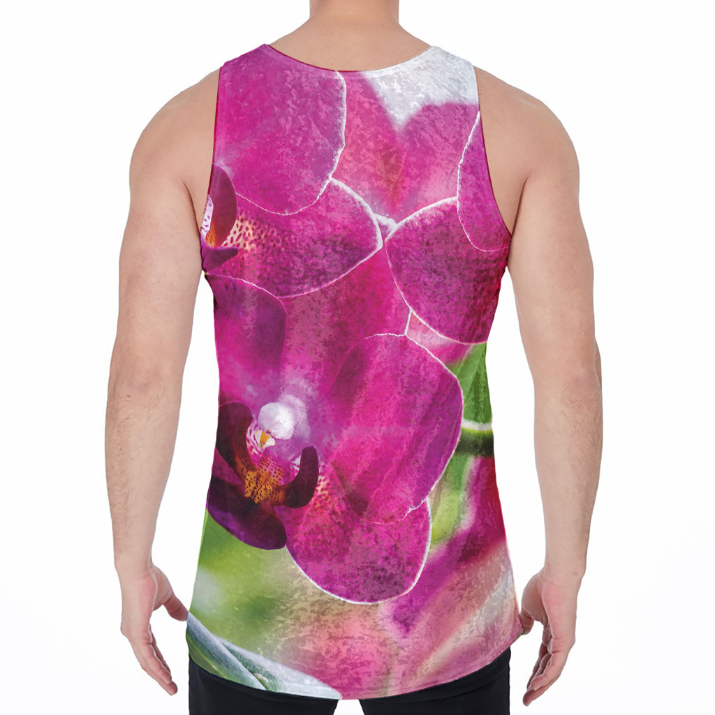 Magenta Orchid Flower Print Men's Velvet Tank Top