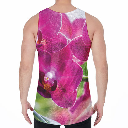 Magenta Orchid Flower Print Men's Velvet Tank Top