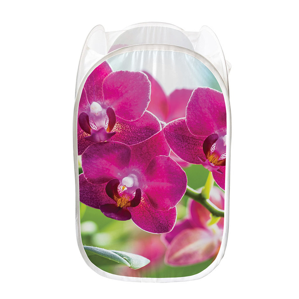 Magenta Orchid Flower Print Mesh Laundry Hamper