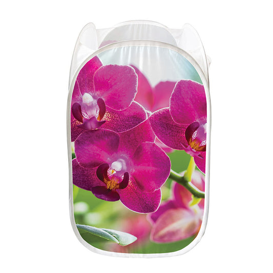 Magenta Orchid Flower Print Mesh Laundry Hamper