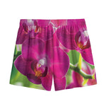 Magenta Orchid Flower Print Mesh Shorts