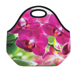 Magenta Orchid Flower Print Neoprene Lunch Bag