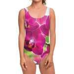 Magenta Orchid Flower Print One Piece Swimsuit