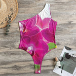 Magenta Orchid Flower Print One Shoulder Bodysuit