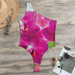 Magenta Orchid Flower Print One Shoulder Bodysuit