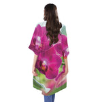 Magenta Orchid Flower Print Open Front Beach Cover Up