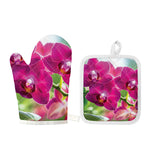Magenta Orchid Flower Print Oven Mitt And Pot Holder Set