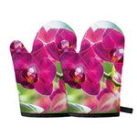 Magenta Orchid Flower Print Oven Mitts