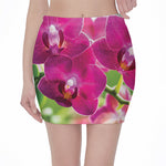 Magenta Orchid Flower Print Pencil Mini Skirt