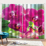 Magenta Orchid Flower Print Pencil Pleat Curtains