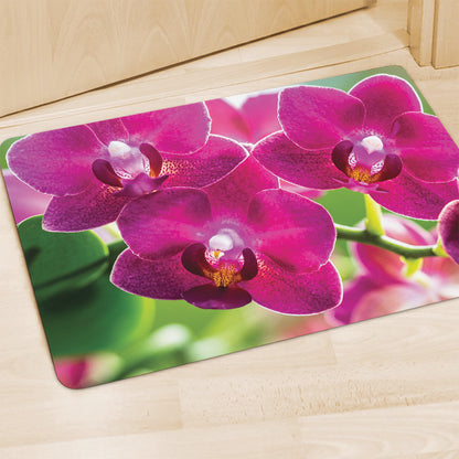 Magenta Orchid Flower Print Polyester Doormat