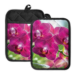 Magenta Orchid Flower Print Pot Holders With Pocket