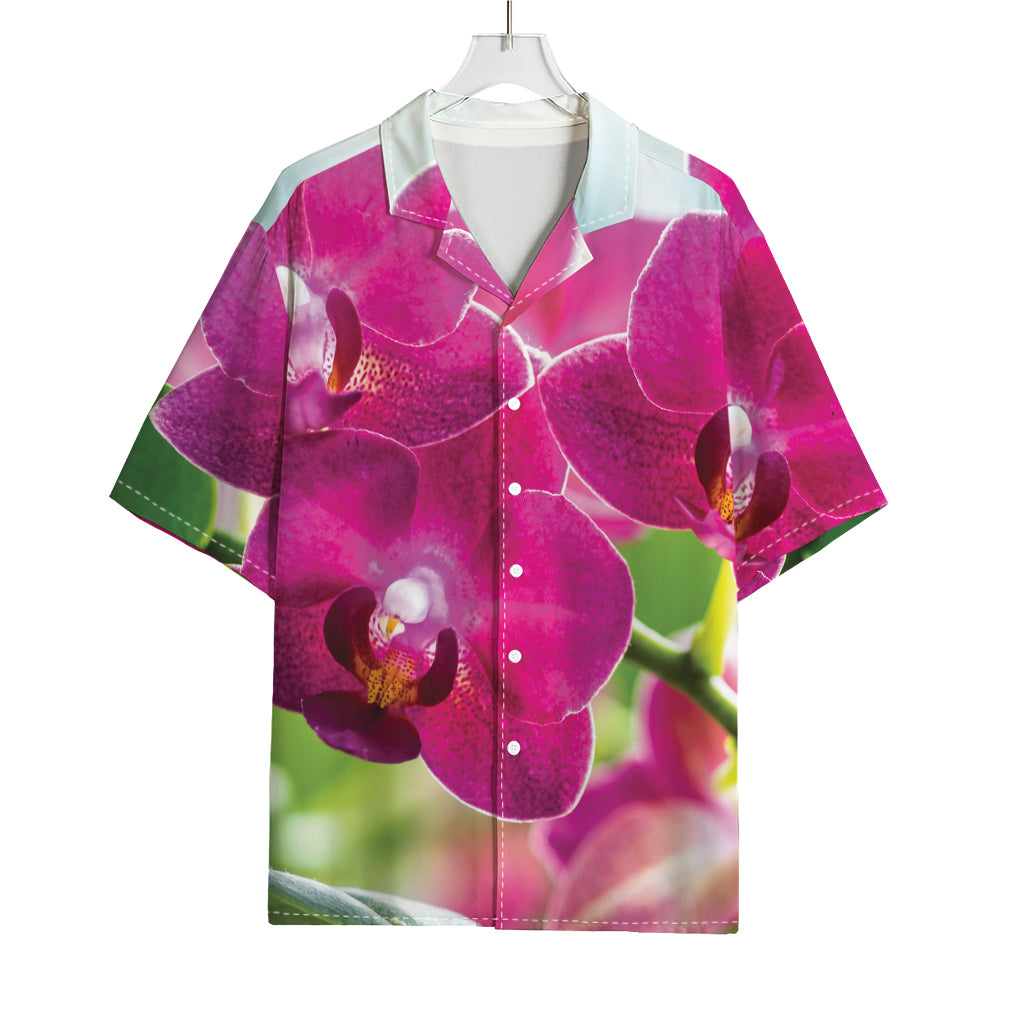 Magenta Orchid Flower Print Rayon Hawaiian Shirt