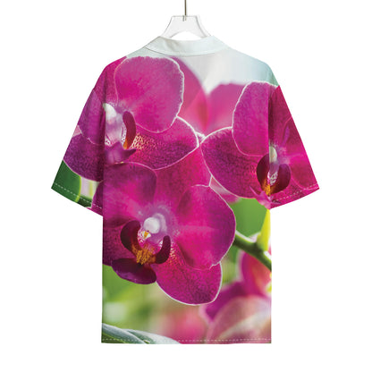 Magenta Orchid Flower Print Rayon Hawaiian Shirt