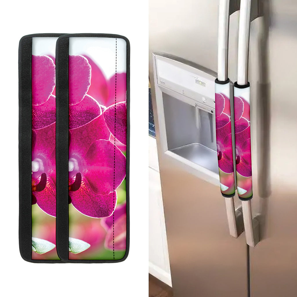 Magenta Orchid Flower Print Refrigerator Handle Covers