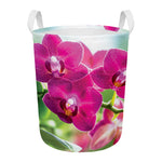 Magenta Orchid Flower Print Round Laundry Basket