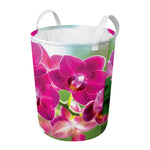 Magenta Orchid Flower Print Round Laundry Basket