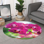 Magenta Orchid Flower Print Round Rug