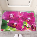Magenta Orchid Flower Print Rubber Doormat