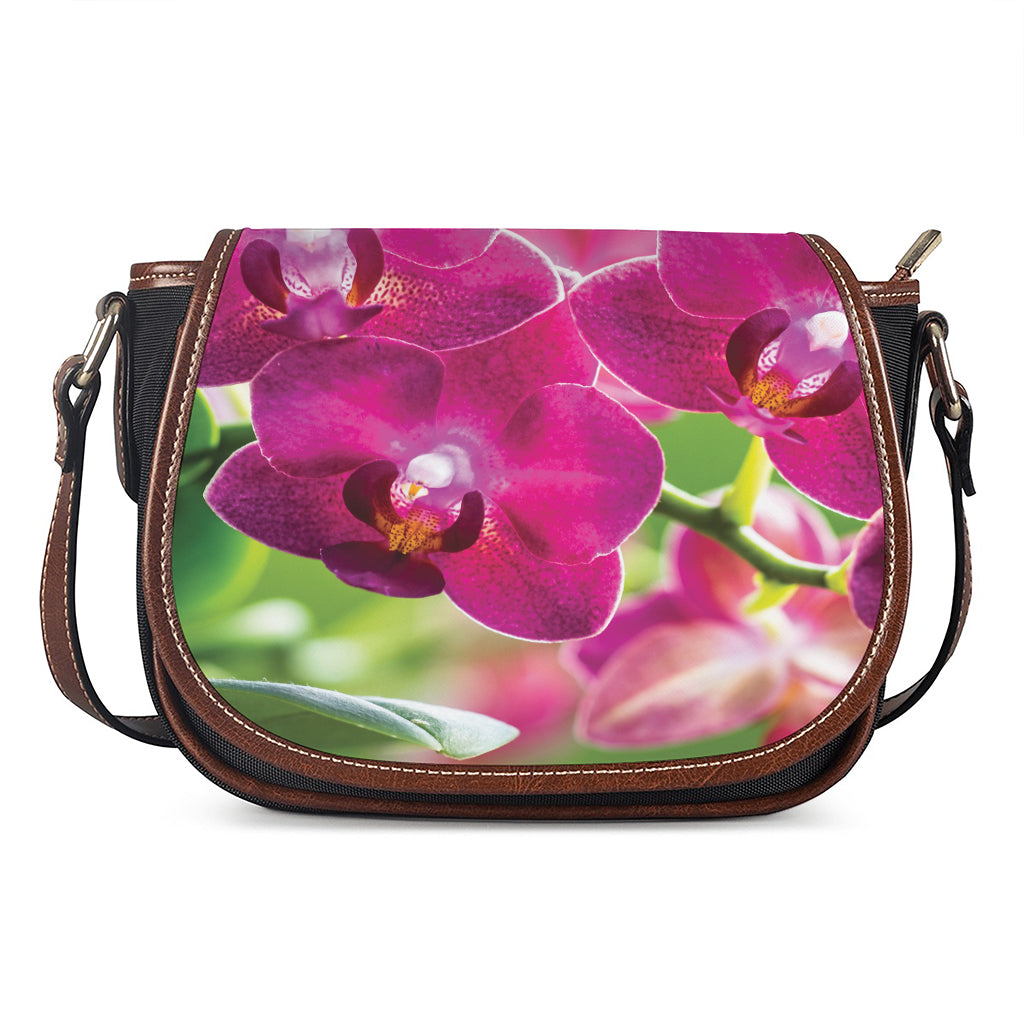 Magenta Orchid Flower Print Saddle Bag