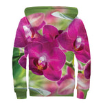 Magenta Orchid Flower Print Sherpa Lined Zip Up Hoodie